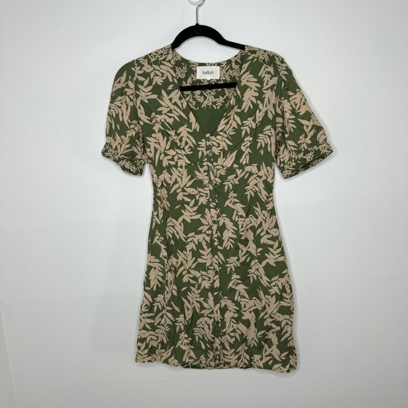 Ba&sh green leaf Tais button front mini short sleeve dress 4 - Picture 1 of 10